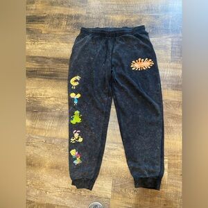 Nickelodeon Black Joggers with Orange Logo and Colorful Characters Size XL